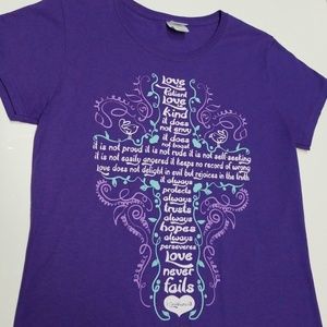Purple Cross Tshirt 1 Corinthians 13 Size M